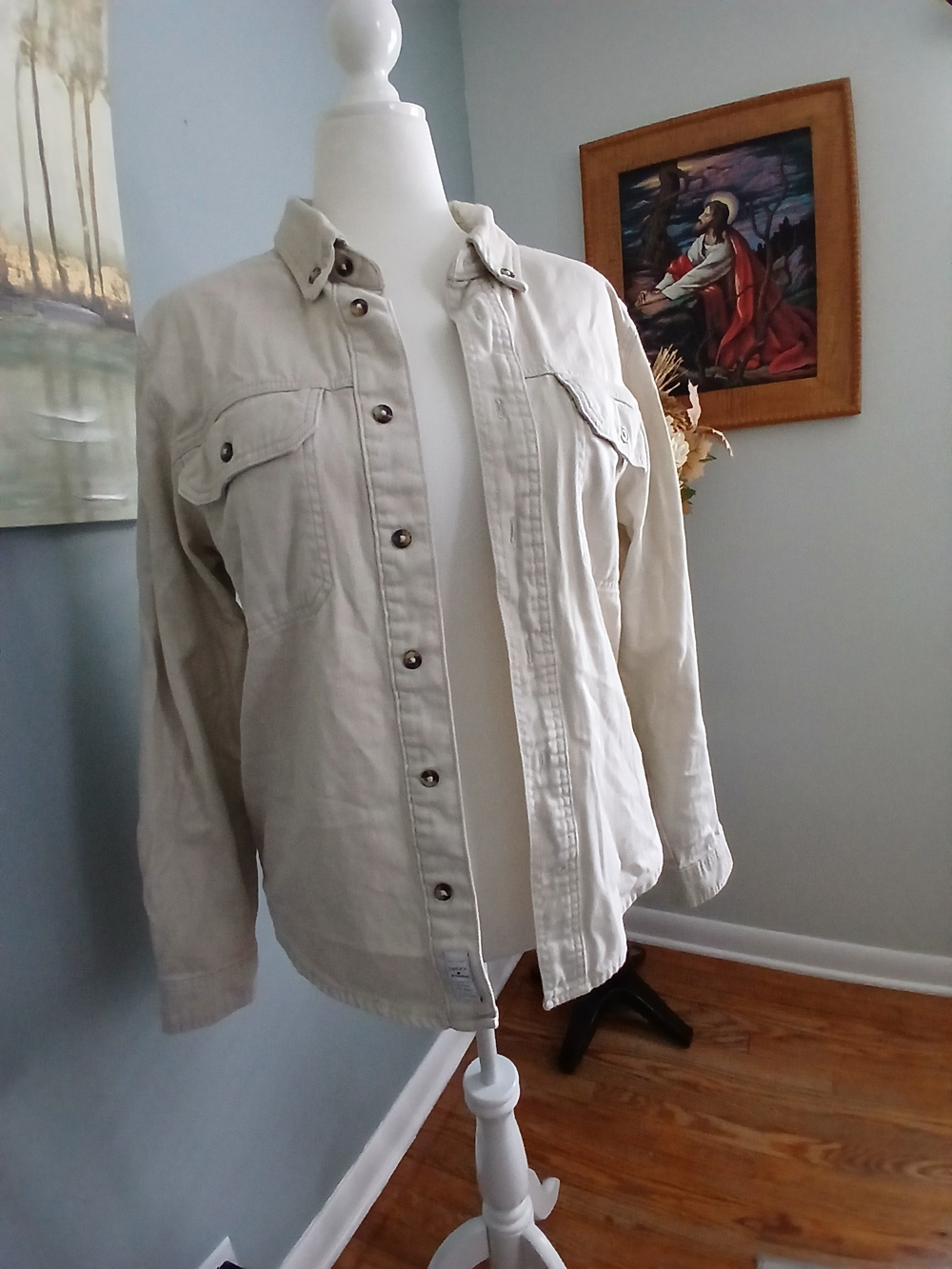 Lucky Brand Cream Cotton Shirt Jacket. Denim